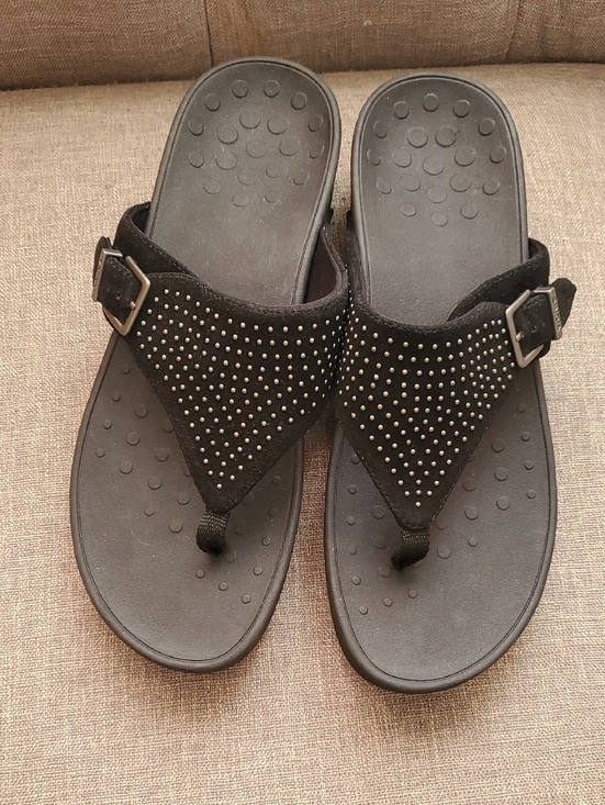 Vionic Shoes - Vionic Black Studded Suede Toe-Post Sandals